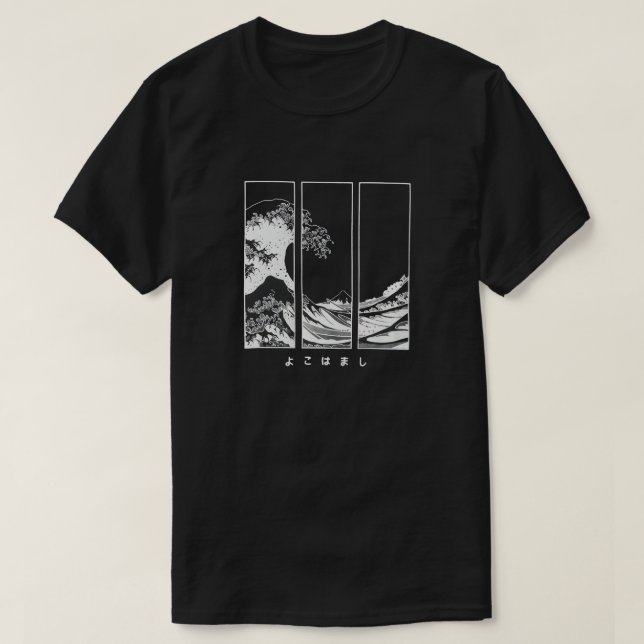 Herr japansk våg & Bokstav Grafisk Bomull T-Shirt (Design framsida)