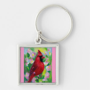 Herr kardinal Keychain Fyrkantig Silverfärgad Nyckelring