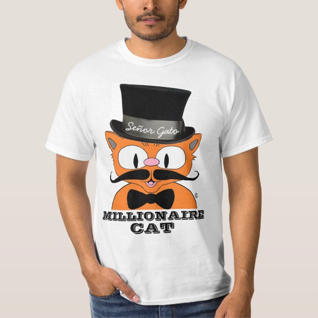 Herr Katt Miljonär Mustasch Katt med Flaska T Shirt (Framsida)
