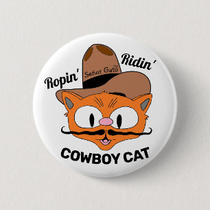 Herr Katt Ropin 'Ridin' Tecknad Cowboy Katt Knapp