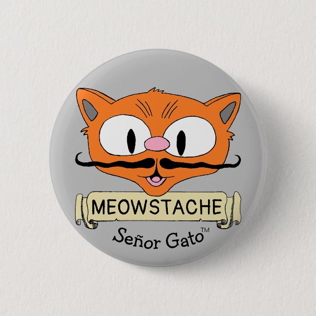 Herr Katten MEOWSTACHE Tecknad Mustasch Katt Knapp (Framsida)
