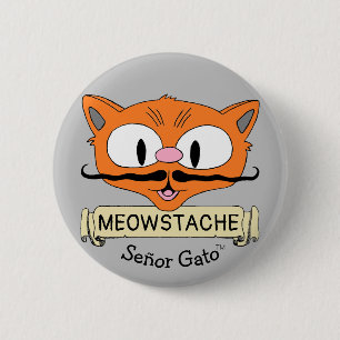 Herr Katten MEOWSTACHE Tecknad Mustasch Katt Knapp