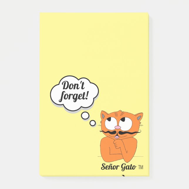 Herr Katten Tecknad Mustasch Katt "Glöm inte!" Post-it Block (Framsida)