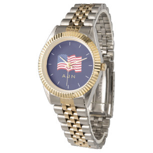 Herr klocka med förgylld monogram amerikansk flagg