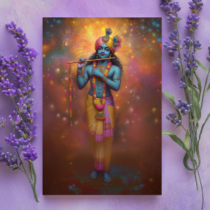 Herr Krishna Pastell Regnbåge Fyrverkeri Hinduisk Vykort