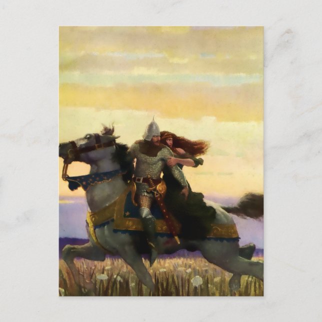 Herr Lancelot Rides Away med Guinevere av NC Wyeth Vykort (Framsida)
