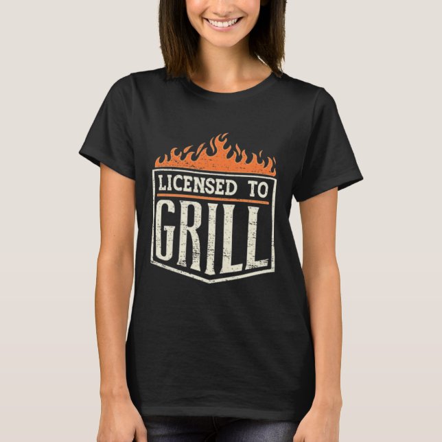 Herr Licensed To Grill' fickplåster Logo Bbq-kock T Shirt (Framsida)