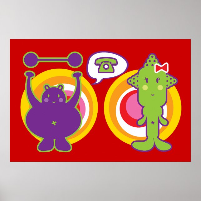 Herr Lila & Fröken Grön Söt Tecknad Karaktär Poster (Framsidan)