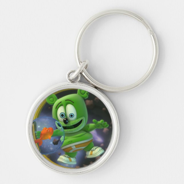 Herr Mister Gummibär Runda Keychain Rund Silverfärgad Nyckelring (Framsidan)
