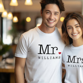 Herr Monogram Hjärtat Efternamn Bröllop T Shirt