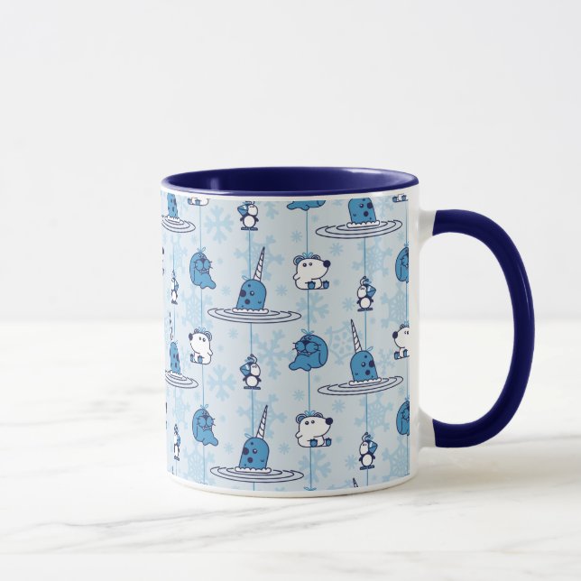 Herr Narwhal Blå Snöflingemönster Mugg (Höger)
