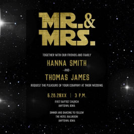 Herr och fru Black Guld Sci Fi Theme Bröllop Inbjudan