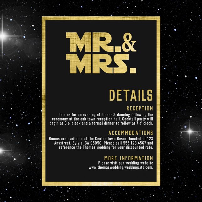 Herr och fru Black Guld Sci Fi Theme Tilläggskort (mr and mrs black and gold)