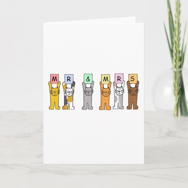 Herr och fru Bröllop Grattisar Cute Cats Kort (Framsida)