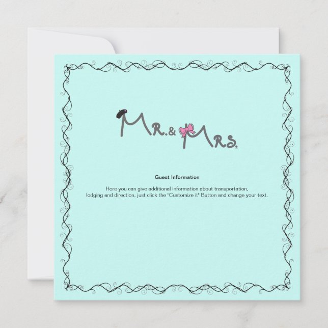 Herr och fru Bröllop! Mint Information Card Inbjudningar (Framsida)