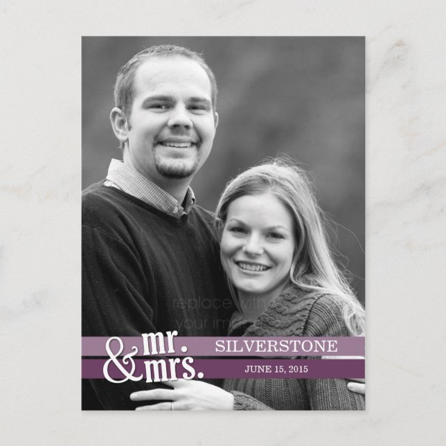 Herr och fru Bröllop! Tack för ert kort - Plum (Framsida)