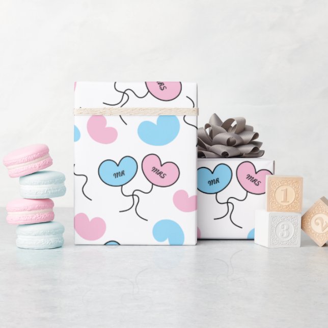 Herr och fru bröllopsballonger Vit sömlös Presentpapper (Baby Shower)