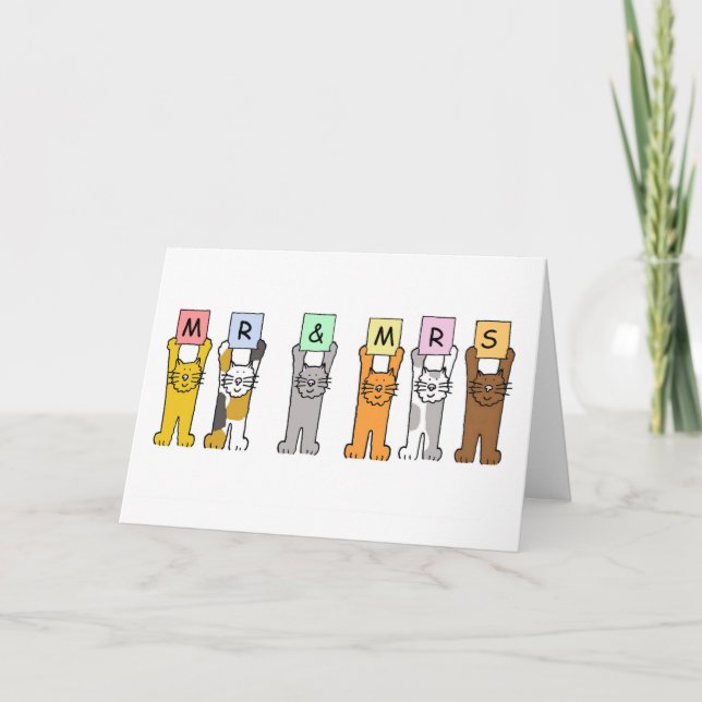 Herr och fru bröllopskonfirmation söta katter kort (Framsida)