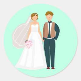 Herr och fru Brud och Groom Teal Runt Klistermärke