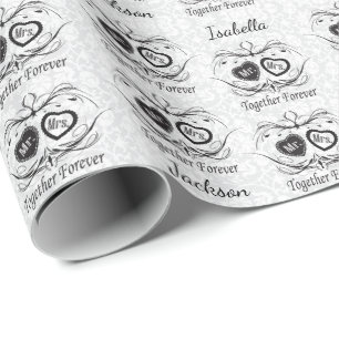 Herr och Fru damast utformad bröllopdesign Presentpapper