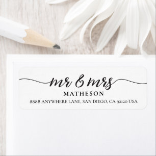 Herr och fru Elegant Modern Script nygifta Returadress Etikett