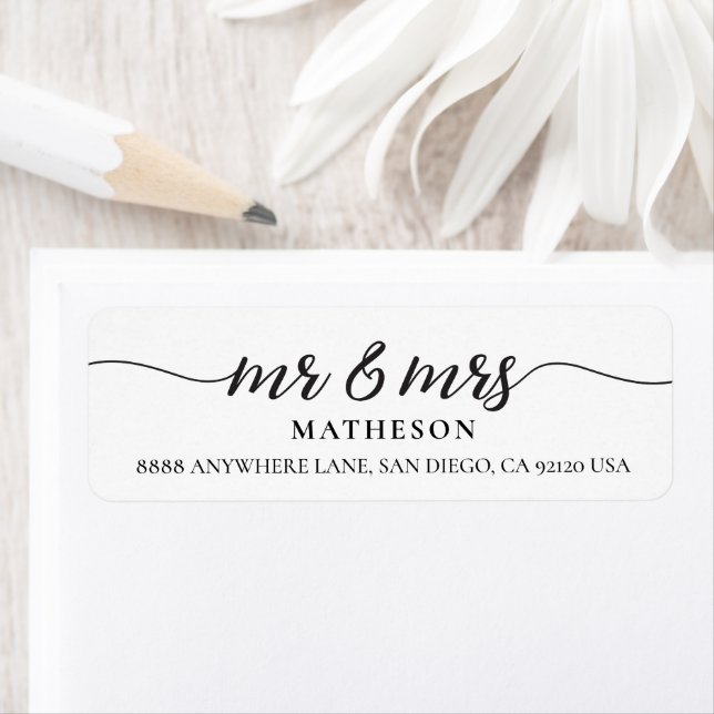 Herr och fru Elegant Modern Script nygifta  Returadress Etikett (Insitu)
