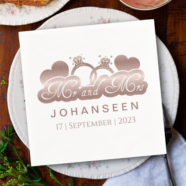 Herr och fru Elegant, Ro Gold Foil Hearts Bröllop Pappersservett (Skapare uppladdad)