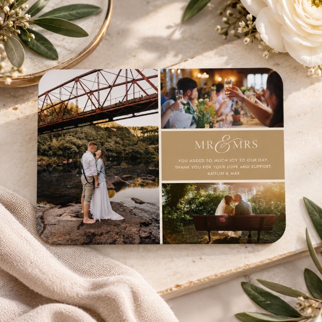 Herr och fru Foto Collage Bröllop Tack  Magnet (Mr and Mrs Photo Collage Wedding Thank You Magnet)