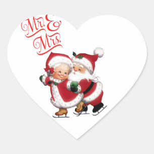 Herr och fru Jultomten Hjärtformat Klistermärke