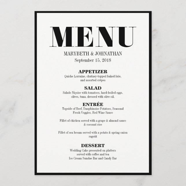 Herr och fru Modern Bold Bröllop Menu Card Meny (Framsida)
