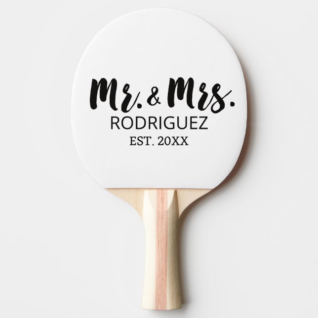 Herr och fru Modern Brush Font bröllopsdag Pingisracket (Framsidan)