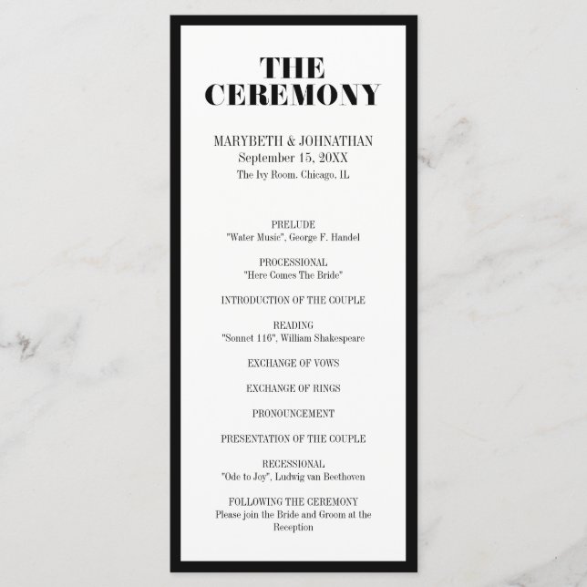 Herr och fru Modern djärva bröllopsprogram Program (Framsida)