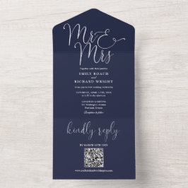 Herr och fru Modern QR-kod Navy Blue Bröllop