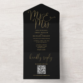 Herr och fru Modern QR-kod Svart och guld bröllop