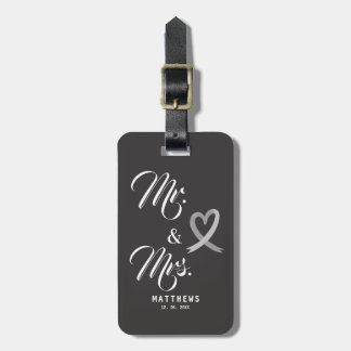 Herr och fru Monogram Black and White Bröllop Bagagebricka