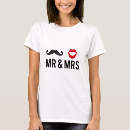 Herr och fru, mustasch och röd läppar t shirt
