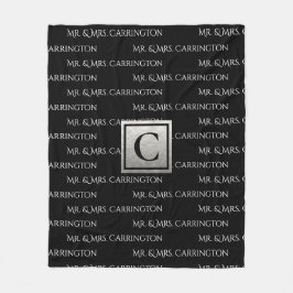 Herr. och fru Namn Monogram Svart Vitt Fleecefilt