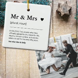 Herr och fru Newlyged Gift Photo Bröllop Keepsaké Julgransprydnad Keramik