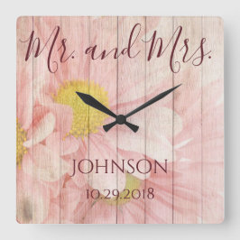 Herr och Fru personligblommigt Fyrkantig Klocka