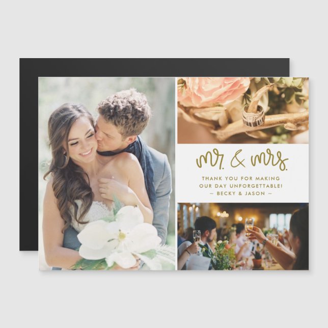 Herr och fru Photo Guld Bröllop Tack (Fram/baksida)