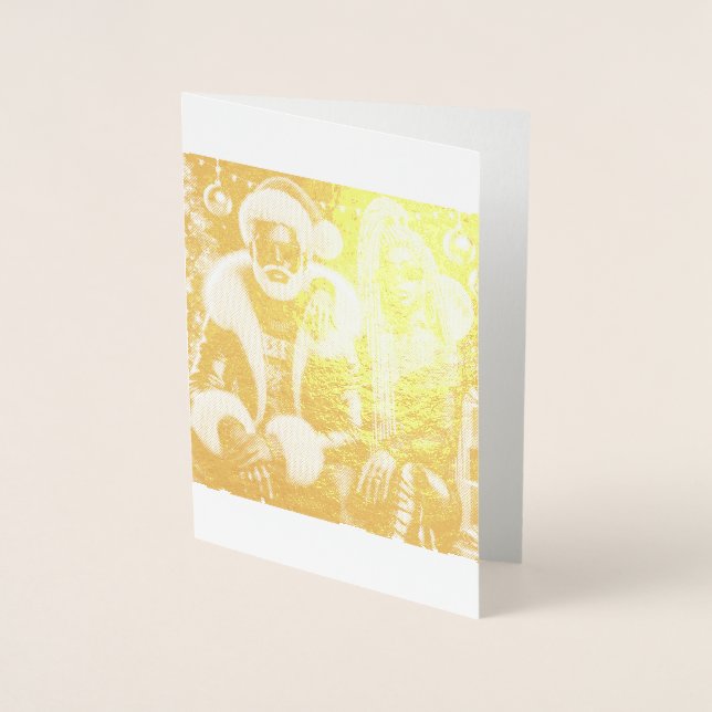 Herr och fru Santa vikad gratulationskort Folierat Kort (Framsida)