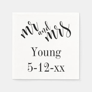 "Herr och fru" Svart på Vit Typografi Bröllop Pappersservett