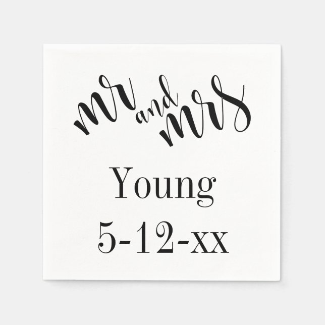"Herr och fru" Svart på Vit Typografi Bröllop Pappersservett (Framsidan)