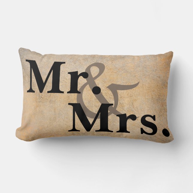 Herr och fru typografi kuddar sepia och khaki. (Framsida)