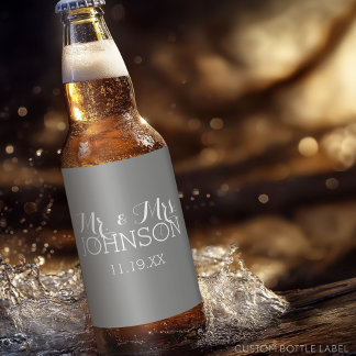 Herr och fru Wedding Favor - minimalistiskt Grått Ölflaska Etikett