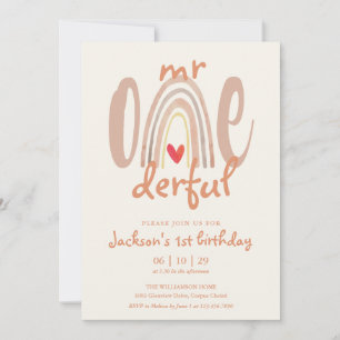 Herr Onederful Boho Rainbow Heart 1-årsdag Inbjudningar