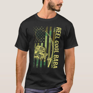 Herr Reel Cool Baba Amerikansk Flagga Fiskare Spol T Shirt