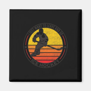 Herr Retro Vintage Ishockey Rolig Hockeyspelare Magnet