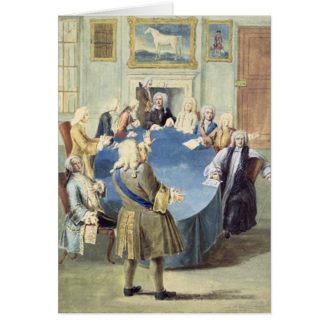 Herr Robert Walpole som tilltalar hans kabinett Hälsningskort (Framsidan)