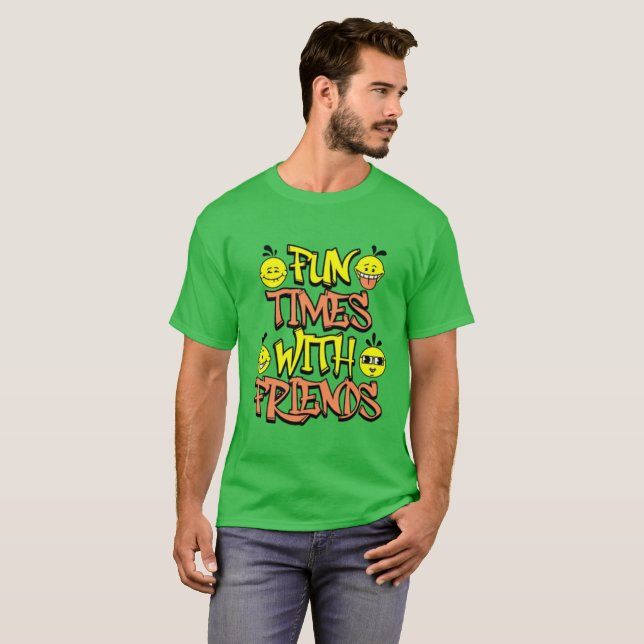 Herr "Roliga Tider Med Vänner" Neongrön T-shirt (Hel framsida)
